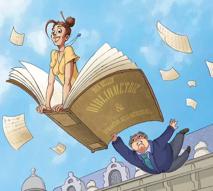 Jeune femme sur un livre ouvert qui prend son envol