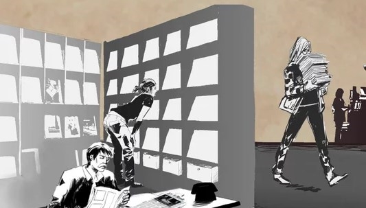 Croquis d'une bibliothèque, servant d'illustration au tutoriel CERISE