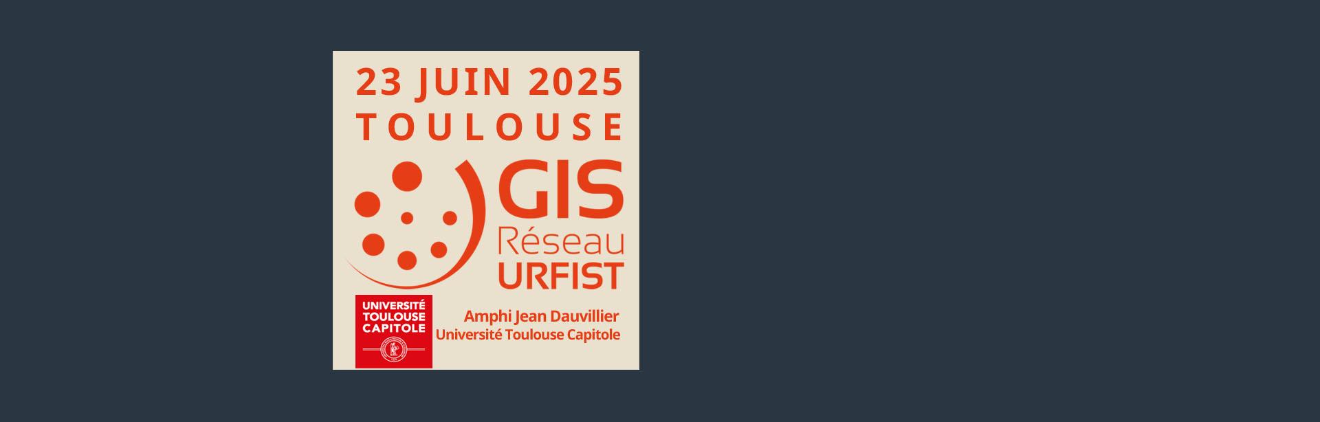 Bannière annonçant la journée de restitution des projets 2022-2025 du Gis et en particulier la date : 23/06/2025 et le lieu : Université Toulouse Capitole - Amphi Jean Dauvilliers