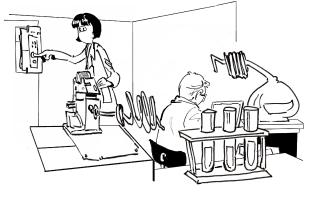 Dessin montrant deux personnes travaillant dans un laboratoire expérimental