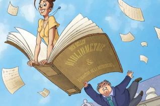 Jeune femme sur un livre ouvert qui prend son envol