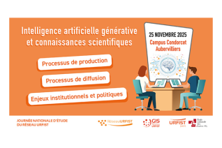 Bandeau de communication sur la 10e journée nationale d'étude du 25/11/2025 du Réseau des Urfist dont le thème est l'intelligence artificielle générative et les connaissances scientifiques